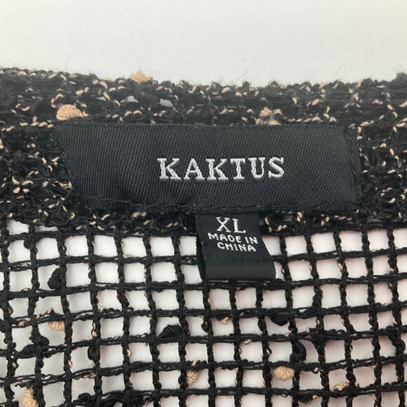 Kaktus XL Cardigan Tunic Top Black Mesh Open Knit Button Front Cotton Sheer - Picture 3 of 8